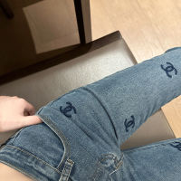 【Original Label】2023 New All Over Logo Embroidery Elastic High Waist Small Foot Slim Fit Jeans for Women