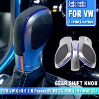 Gear Shift Knob Chrome With Suede Leather Blue Red Side Cover For VW Golf 6 7 R GTI Passat B7 B8 CC R20 Jetta MK6 GLI