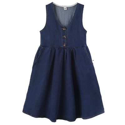 Kids Girls Fall Autumn Denim Jeans Midi Jumper Dress 6 To 16 Years Child Fashion V Neck Cotton Buttoned Overall Dresses Clothing