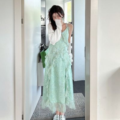 Super wizard rose floral fairy tender female in the new spring and summer long 2023 condole belt skirt outing skirt dress