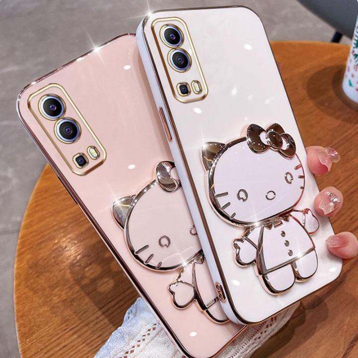 folding-makeup-mirror-phone-case-for-vivo-y72-5g-y52-5g-case-fashion-cartoon-cute-cat-multifunctional-bracket-plating-tpu-soft-cover-casing