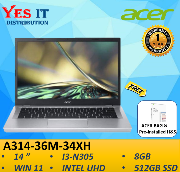 Acer Aspire 3 A31436M34XH 14'' FHD Laptop Pure Silver ( i3N305, 8GB