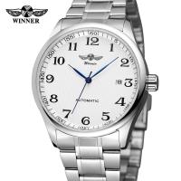 WINNER Fashion Mens And Womens Watch Stainless Steel Strap White Dial Automatic Mechanical Watch