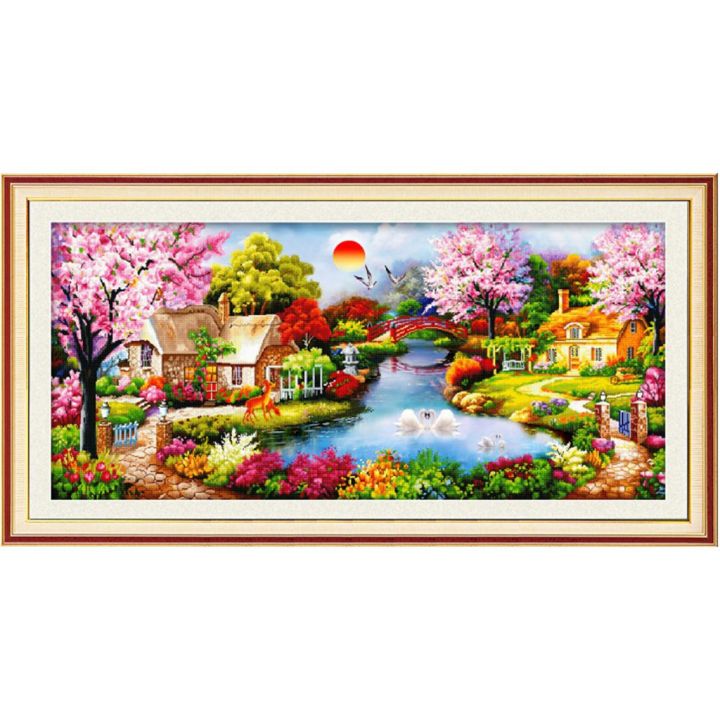 Tranh Đính Đá PHONG CẢNH TỔ ẤM HẠNH PHÚC. Kích Thước: 1m x 50cm - 1m2 x  65cm - 1m6 x 75cm - 1m8 x 80cm 