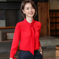 Chiffon Shirt Women New Spring Long Sleeve Temperament Ribbon Scarf Collar Fashion Formal Blouses Office Ladies Work Tops