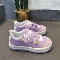 Kawaii Lolita Shoes Patchwork Canvas Sneakers INS Lovely Woman Vulcanize Shoes Japanese Style Heart Print Purple Footwear