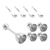 Stainless Steel Egg Cracker Topper Set,Hard Boiled Eggs Separator Holder,4 Spoons,4 Cups,1 Shells Remover Top Cutter