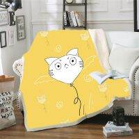 2023 Yellow Background Balloon White Cat Blanket 3D-printed with Fleece Blanket for Children Adult Cartoon Animal Blanket