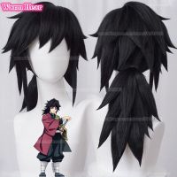 Anime Demon Slayer Kimetsu No Yaiba Cosplay Wig Black Ponytail Wig Tomioka Giyuu Cosplay Heat Resistant Synthetic Wigs Halloween