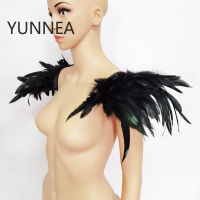 2Pcs ไหล่ Epaulettes สีดำ Feather Wings Punk Gothic Feather Cape ไหล่ Shrug Shawl คอสเพลย์ปาร์ตี้ฮาโลวีนแสดง Decor