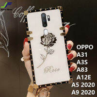 JieFie เพชร Rose สำหรับ OPPO A5 2020 / A9 2020 / A3S / A31 / A12E/A83ล่าสุด Chrome Luxury ดอกไม้ปลอกสแควร์ TPU ฝาครอบโทรศัพท์กันกระแทก