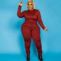 Plus Size Jumpsuits Solid Color Long Sleeve Hollow Back Jumpsuits Slim Fit Sexy Jumpsuit Plus Size Women Clothing Stand Collar