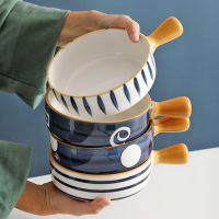 Japanese Style Single Handle Bowl Ceramic Hand Bowl Baking Baking Bowl Noodle Bowl Home Breakfast Bowl Salad Rice Soup Bowl Hot