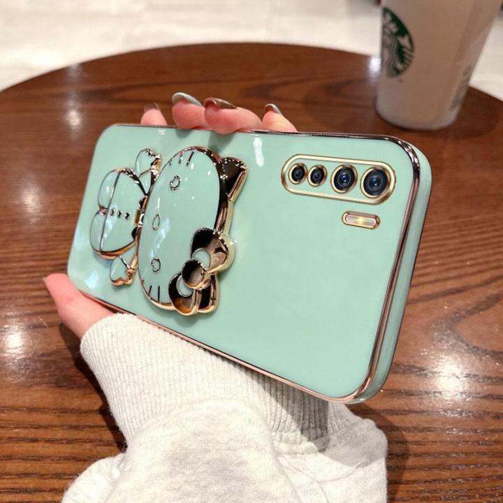 folding-makeup-mirror-phone-case-for-oppo-reno-3-4g-a91-f15-reno-4-pro-4g-case-fashion-cartoon-cute-cat-multifunctional-bracket-plating-tpu-soft-cover-casing