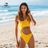 CUPSHE Sexy One Shoulder Cut Out One-Piece Swimsuit For Women Solid Yellow Beachwear Monokini 2022 Beach Bathing Suits Swimwear