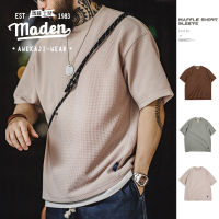 ร้อน, ร้อน★MADEN brand Workwear Style 2023 Summer New Mens Youth Literature Day Casual Waffle Short Sleeve T-Shirt Mens Summer Loose Breathable Round Neck Solid T-Shirt