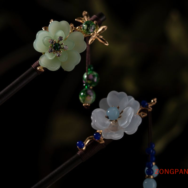 zongpan-ปิ่นปักผมพู่ไม้มะเกลือปิ่นปักผมสไตล์โบราณเครื่องประดับผมแพนดอกไม้เครื่องประดับผมเครื่องประดับผม