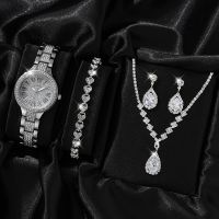 【YF】✥๑ஐ  4PCS Set Luxury Necklace Earrings Rhinestone Fashion Wristwatch Female Ladies Watches