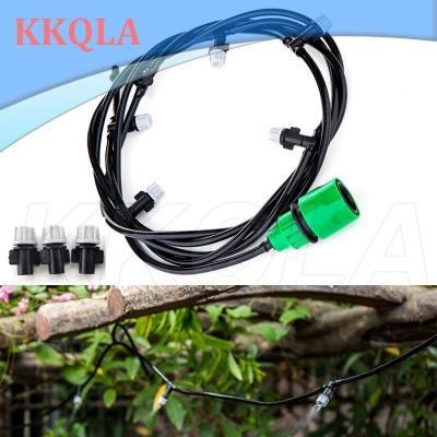 QKKQLA 5m 10m Fog Nozzles Micro Automatic misting Garden irrigation watering Kit hose and Gray spray head 4/7mm tee and connector