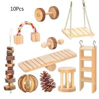 10PcsSet Hamster Natural Wooden Chewing Toys Hanging Hammock Cage for Rat