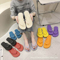 Ins Flip Flops รองเท้าแตะผู้หญิงสีขาวฤดูร้อนแฟชั่นกลางแจ้ง,รองเท้าแตะผู้หญิงกันลื่นสีแดงชายหาด