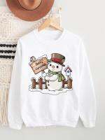 Snowman ตลกการ์ตูนแนวโน้มเสื้อผ้าเสื้อกราฟิกผู้หญิง Merry Christmas แฟชั่นการพิมพ์หญิง Casual O-Neck Pullovers