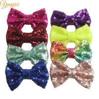 30pcslot 4" Glitter Sequin Hair Bow WITHOUT Clips Girls Solid Knot Hair Bow For Kids Hair Accessories DIY Headband Headwear
