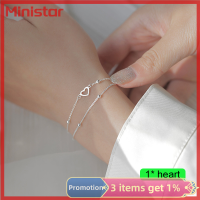 Ministar สร้อยข้อมือเงินสองชั้นรูปหัวใจแห่งความรักสำหรับผู้หญิงหญิงสาวของขวัญวันเกิดงานเลี้ยงสมรสที่หรูหรา