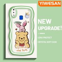 YIWESAN เคสสำหรับ VIVO Y91เคส Y95 Y91i ลายการ์ตูนวินนี่ช้อนส้อมมีดหมีพูห์แฟชั่นลายคลื่นขอบครีมสีสันสดใสป้องกันเลนส์กล้องเคสโทรศัพท์โปร่งใสน่ารักเคสซิลิโคนใสกันกระแทก