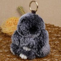 LFPU genuine Bunny Pendant Keychain Real Rex Rabbit Fur Keychain Fluffy Toy Doll Bag Car Charm Key Ring Jewelry For Women