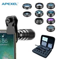 APEXEL ชุดเลนส์กล้องโทรศัพท์22X สำหรับ Iphone ชุด10In1 Samsung เลนส์กล้องถ่ายรูปโทรศัพท์มาโครมว้างเลนส์กรองแสงสำหรับอุปกรณ์โทรศัพท์มือถือ