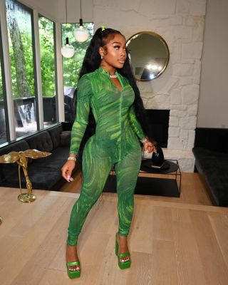 Printed Bodysuit WomenS Casual Green Fitness Jumpsuit 2021 Y2K Jumpsuit Activity Streetwear Overalls Combinaison Femme Elegance