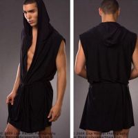 Mens robes comfortable casual bathrobes sleeveless Viscose Hooded Ice silk sleepwear pajamas home loose fitting clothes