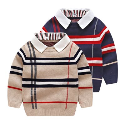 Boys Winter Sweater Kids Cotton Plaid 2-8 years Childrens Clothing Brand Turn-down Collar Pullover knitted Girl Sweater Baby Top