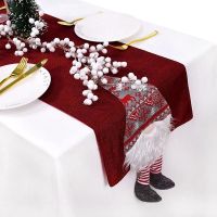 2023 Cotton Linen Christmas Table Runner Christmas Tree Elk Santa Table Flag Tablecloth For Xmas Home Dinner Desktop Ornaments