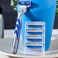 【DT】 hot  1 Handle +4 Blades/ Men Safety Razor Blade Durable Stainless Steel Shaving Cartridges Shaver Replacement Heads