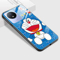 เคส Case4you สำหรับ Y02T Vivo Y02A ลายการ์ตูนสุดหรูสำหรับเด็กผู้หญิงลายเคสแมวโดราเอมอนกระจกนิรภัยมันวาวด้านหลังเป็นเคสโทรศัพท์ขอบนิ่ม