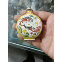 ☢◊❈ Exquisite Chinese Old Copper Cloisonne Hand Painted Fish Snuff Bottle 6158