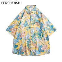 EERSHENSHI เสื้อเสื้อเชิ้ตลำลองแขนสั้นลายดอกไม้ฮาวายสำหรับผู้ชายเสื้อเชิ้ตชายหาดกระดุมคอเสื้อลงหนึ่งกระเป๋า