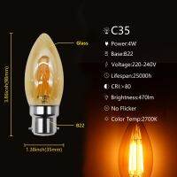 C35ไส้หลอดไฟ LED 6ชิ้น/ล็อต4W B22 2700K หลอดเอดิสันแบบวินเทจ Bombillas 220V-240V โคมไฟวินเทจหลอดไฟ LED ตกแต่งบ้านในร่ม