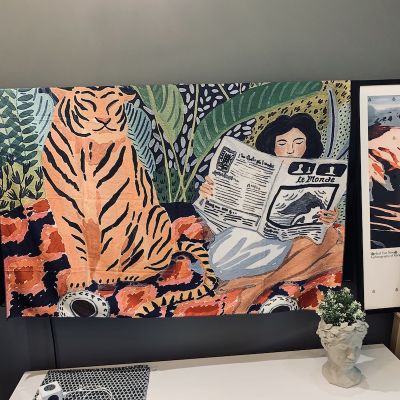 【cw】Animal series design Nordic INS hanging tapestry background cloth Boho Decor Wall Cloth tapestry jungle tiger girl