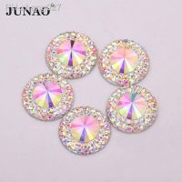 JUNAO 12 14 20 30 mm Glitter AB Flowers Rhinestones Flat Back Resin Strass Crystal Applique Round Stones For Decoration