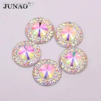 【CW】 JUNAO 12 14 20 30 mm Glitter Flowers Rhinestones Flat Back  Resin Strass Applique Round Stones Decoration