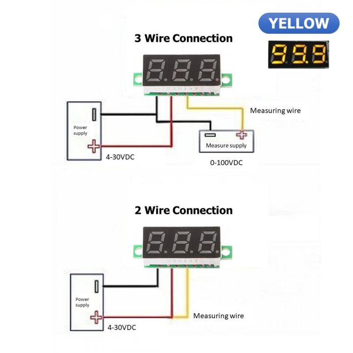 1ชิ้น-nc292-จอแสดงผล-โวลต์มิเตอร์-3-สาย-สีเหลือง-ขนาด-0-28นิ้ว-0-100vdc-3-wire-dc-voltmeter-yellow