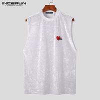 ☑ Incerun เสื้อกล้าม แขนกุด ผ้ากํามะหยี่ ระบายอากาศ ทรงหลวม ลายหัวใจ สําหรับผู้ชาย