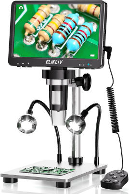 Elikliv EDM9 7 LCD Digital Microscope 1200X, 1080P Coin Microscope with 12MP Camera Sensor, Wired Remote, 10 LED Lights, Soldering Electronic Microscope for Adult, Compatible with Windows/Mac OS 7" Digital Microscope - EDM9