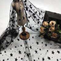 2021150cm Wide Black Flocked Stars Mesh Tulle Fabric High Quality Bridal Dress Wedding Decoration Girls Skirt Net Fabric