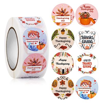 1000Pcs 25mm 8 Pattern Thanksgiving Day Stickers Roll Turkey Stickers for Thanksgiving Party Favors Supplies