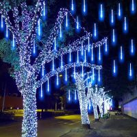 ZZOOI 2set 30/50cm 8 Tubes Waterproof Meteor Shower Rain LED String Lights Street Garland Outdoor Christmas Decoration for Home Tree