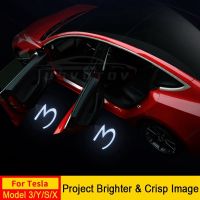 Tesla โมเดล3 Y X S 2023 2022 2021ไฟปุกปุยไฟต้อนรับ LED โลโก้ประตูรถกรอบสว่างอุปกรณ์เสริมโคมไฟสัญลักษณ์